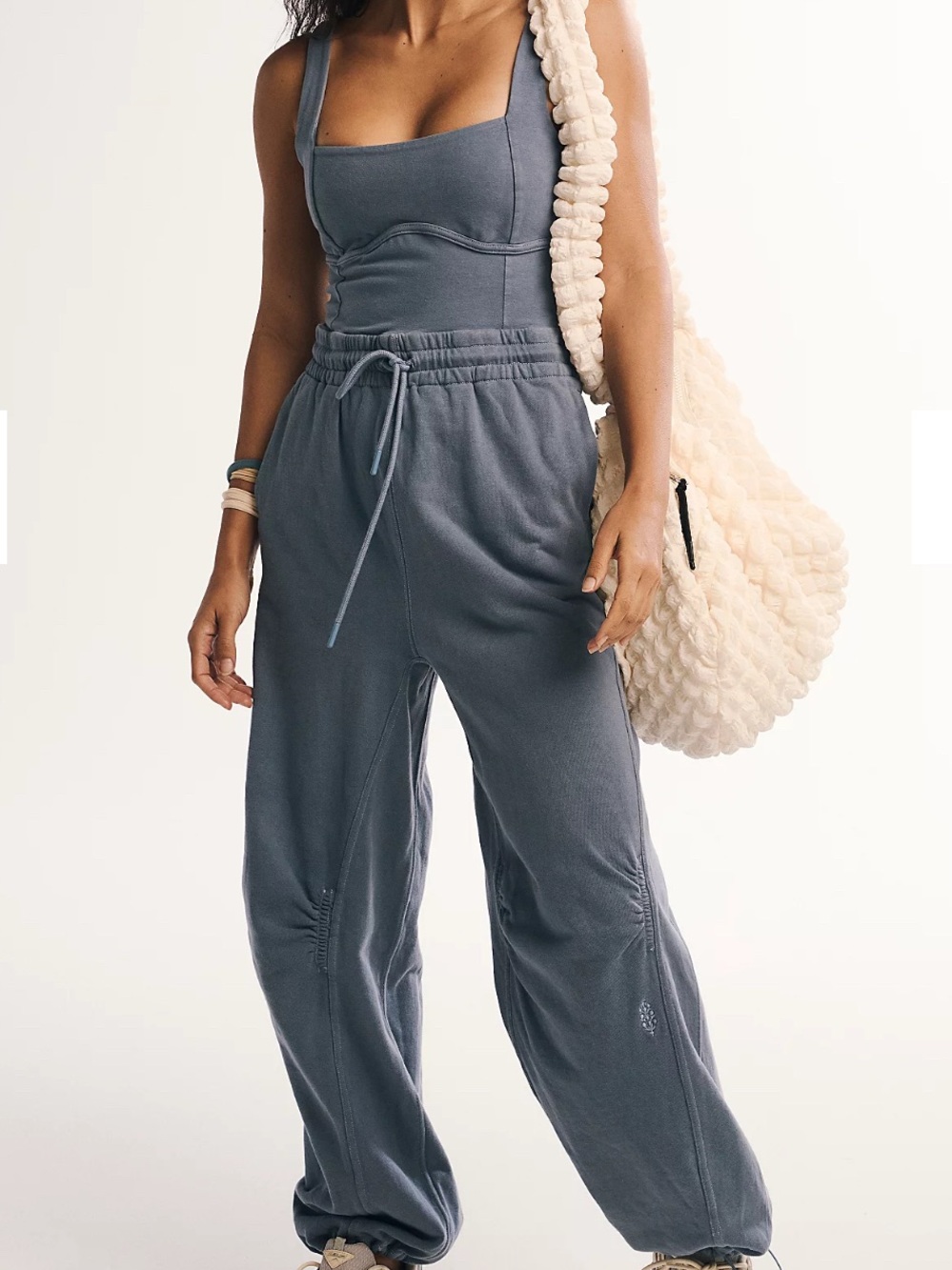 NWOT FP Movement by Free People Slate Blue Drawstring Wide-Leg Joggers